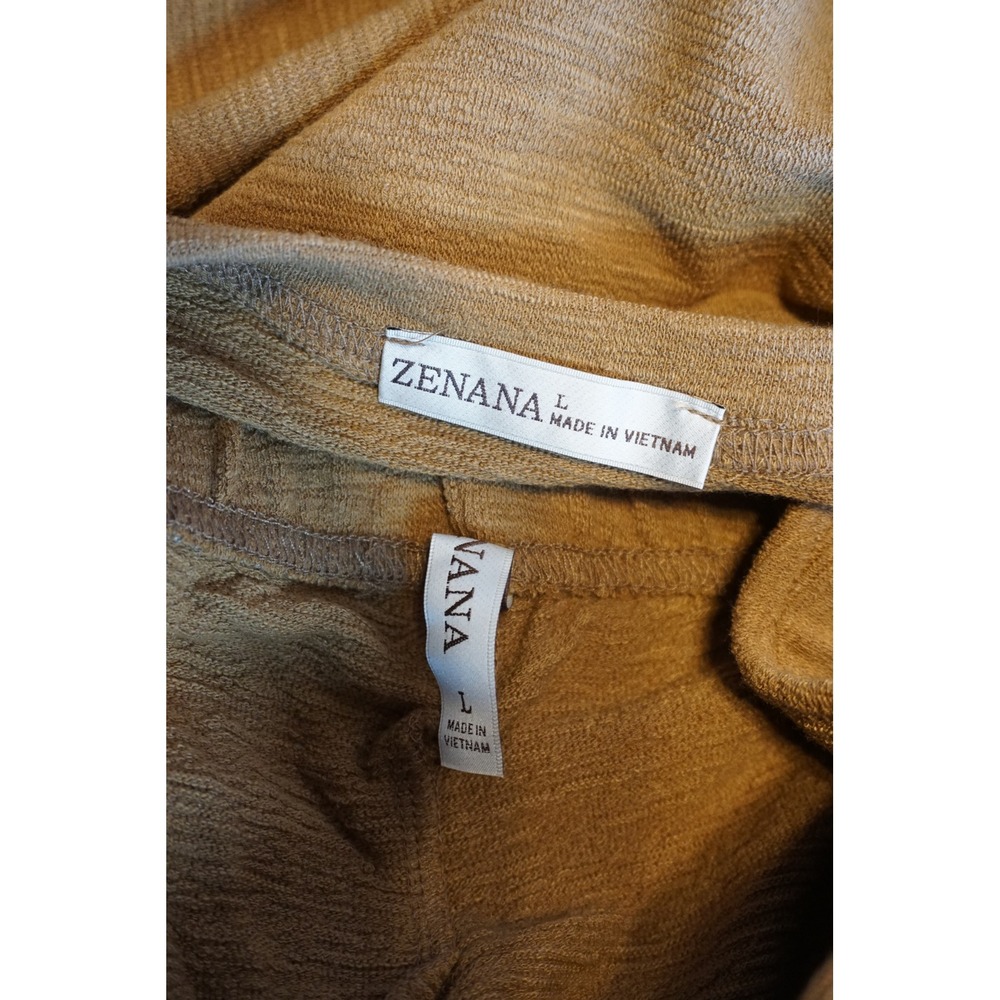 Zenana Women Caramel Brown Textured Knit Lounge Set Top & Wide Leg Pants - Picture 7 of 12